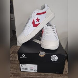 Converse Pro Blaze Classic Ox Leather Shoes White Red Egret  Sneakers Men Sz 8.